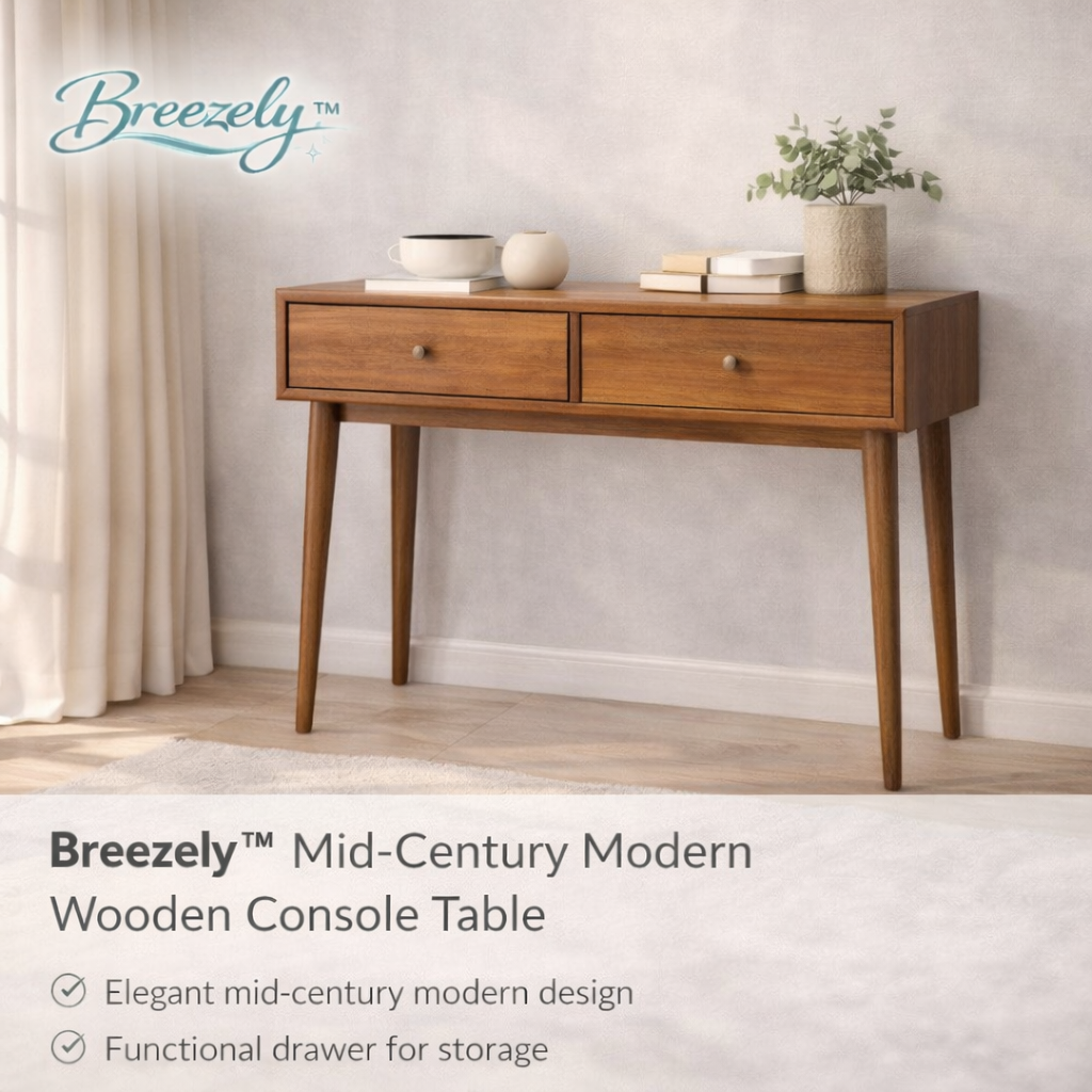 Breezelyโข Mid-Century Modern Wooden Console Table