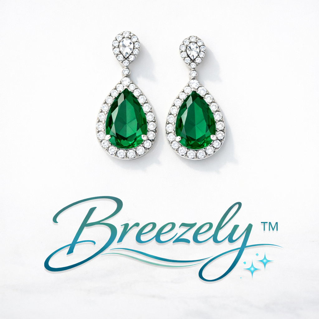Breezely™ Emerald & Diamond Stud Earrings – Stunning Green Emeralds with Sparkling Diamonds (Set of 2)
