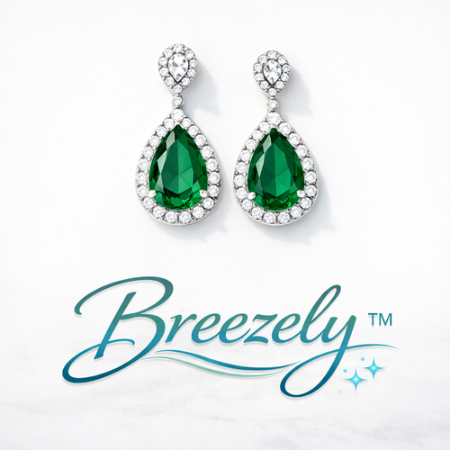 Breezely™ Emerald & Diamond Stud Earrings – Stunning Green Emeralds with Sparkling Diamonds (Set of 2)