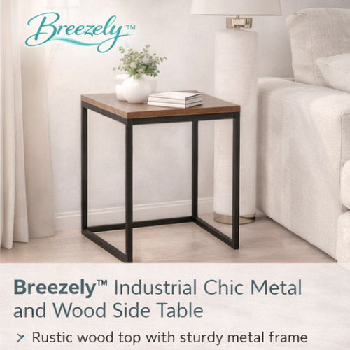 Breezely™ Industrial Chic Metal and Wood Side Table