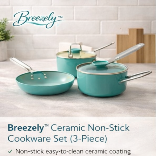 Breezely™ Ceramic Non-Stick Cookware Set (3-Piece)
